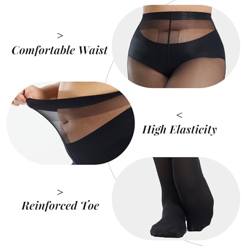 2 Pairs Plus Size Tights for Women, 40D Semi Sheer T-Crotch Pantyhose High Waist Stockings with Reinforced Toe4
