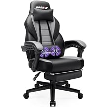 BOSSIN Gaming Chairs with Footrest, Massage Leather Game Chair for Adults, Big and Tall Gamer Chair with Headrest and Lumbar Support Gray