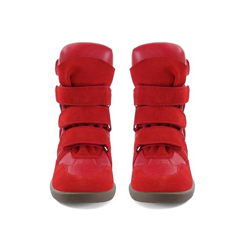 Image of Wedge Sneakers for Women Heels Suede Hook and Loop High Heel Tennis Round Toe Triple Strappy Band Casual Vintage Fashion Dressy Comfy Campus Trendy Retro Sneaker