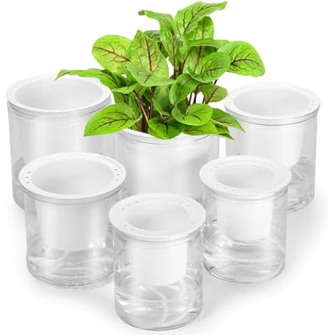 TAQIXI Self Watering Planter 3 4 4.5 Inch,6 Pack Plastic Plant Pots for Indoor Plants, African Violet Pots with Drainage Visible Reservoir, House Plants,Flowers (3 4 4.5 Inch) Cover