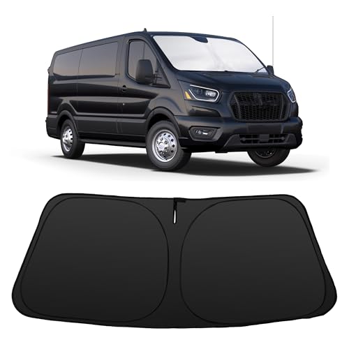 Image of Windshield Sun Shade for Ford Transit 2015-2024 2025 2026 | Foldable, Full covered for windshield, Block UV Rays, Heat Reduction, Easy to install, Keeps Car Cooler