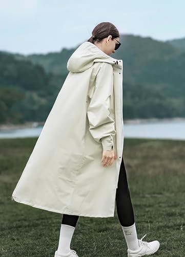 Image of Men's rainproof jacket with hood, waterproof, lightweight, activity long women's multi-functional raincoat, Large, Beige