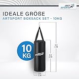 ArtSport Boxsack Set gefüllt & hängend – Kinder Boxset 10 kg mit Boxhandschuhen, Bandagen & Deckenhalterung – ab 6 Jahre – Sandsack Boxen Kickboxen - 3