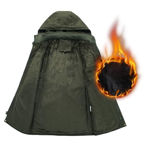 INVACHI Men's Winter Jacket Cotton Military Jackets Fleece Lined Thick Work Coats Warm Cargo Jackets with Hooded Pockets3