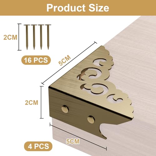 Image of 4 Pcs Corner Protectors for Furniture,Retro Style Guard Cabinet Furniture Corner Bumpers for Jewelry Box Gift Box Wooden Case Cabinet Furniture Decorative (Bronze)