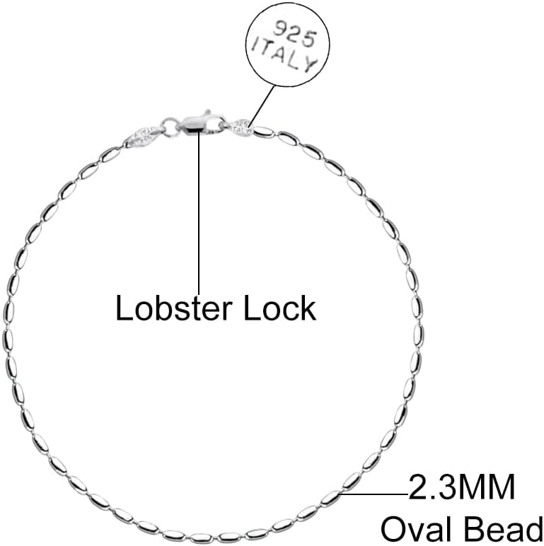 Savlano 925 Sterling Silver Oval Rice Bead Strand Chain Anklet For Women - Made in Italy Comes With a Gift Box - Image 2