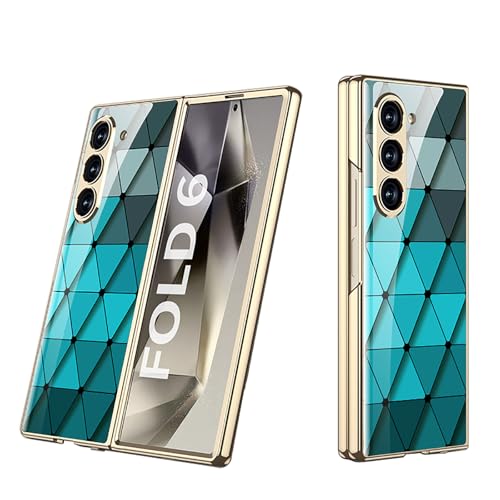 Coque Galaxy Z Fold 6 5G en verre trempé 9H brillant premium style lin bleu