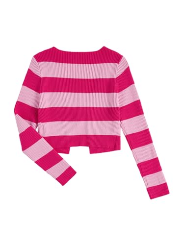 Image of Floerns Women's Tie Front Long Sleeve Rib Knit Shrug Sweaters Cardigan Crop Top Pink and Purple Large