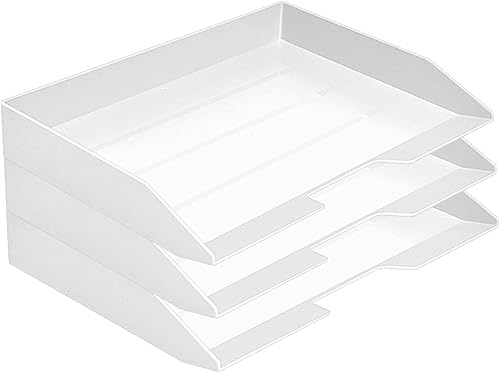 Acrimet Bandeja apilable de 3 niveles de carga lateral de plástico organizador de archivos de escritorio (color blanco)