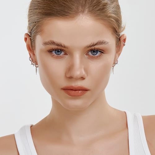 FANZE 3 Pairs Hoop Earrings for Women Dainty Chain Spike Gold Sliver Huggie Earring Set for Multiple Piercing Hypoallergenic Trendy Jewelry Gift3