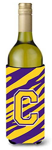 Monogram - Tiger Stripe - Purple Gold Initial C Wine Bottle Beverage Insulator Beverage Insulator Hugger
