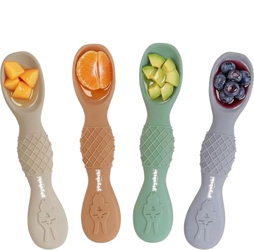 Image of YOYABEBI Silicone Baby Spoons self feeding 6 months, infant feeding spoons bpa free, self feeding spoons for babies 6-12 months, gootensils, baby self feeding spoon.