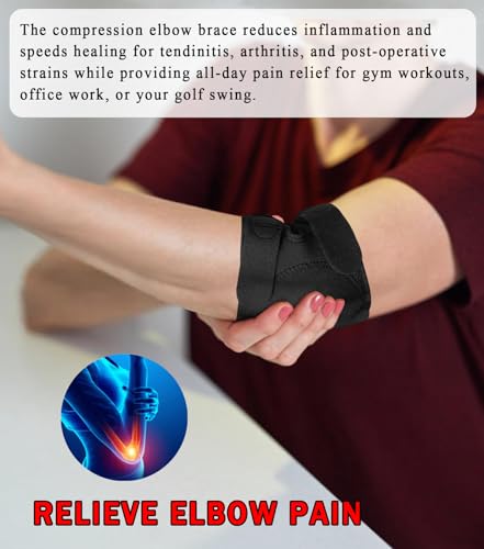 Image of Elbow Brace for Tennis & Golfers Elbow, Compression Support with EVA Pad, Adjustable Straps, Tendonitis Elbow Brace for Bursitis, Sports Injury Recovery, Arthritis Pain Relief (Black (2 Pieces), One Size)