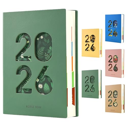 2026�N�蒠 (1���n�܂�`12��) A5�T�C�Y 1��1�y�[�W 365���蒠 �����y�[�W�t�� �f�C���[�m�[�g & �}���X���[�v�����i�[ PU���U�[�J�o�[ ���ԊǗ��E�w�K�L�^�ɍœK (�ʏ�^�C�v,�O���[��)