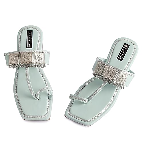Image of Kolhapuri Ethnic Flats for Women Leather Chappal Stylish Ladies Casual Rajasthani Chappal Banjara Style