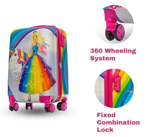 Image of ADSON Abs Kids Trolley 360 Rotating Luggage 360 Degree Wheels Unicorn Non-Breakable 20 Inch Kids Hardsided Suitcase with 4 Wheels, 360 Degree Wheel Travel Trolley Bag (Pink Rainbow Unicorn Princess)
