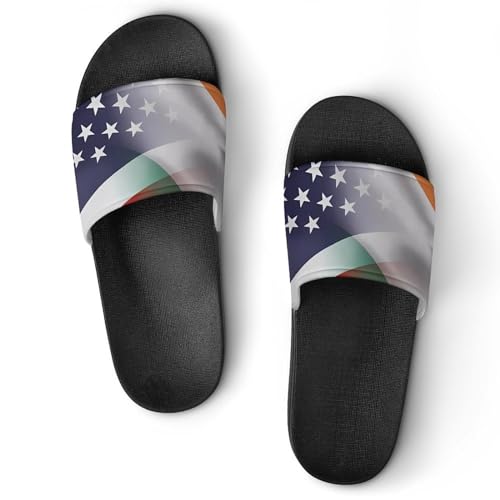 Flag of Ireland and U.S. Flag Non Slip Slides Sandals for Women Men Quick Drying Shower Shoes for Bathroom Pool Beach