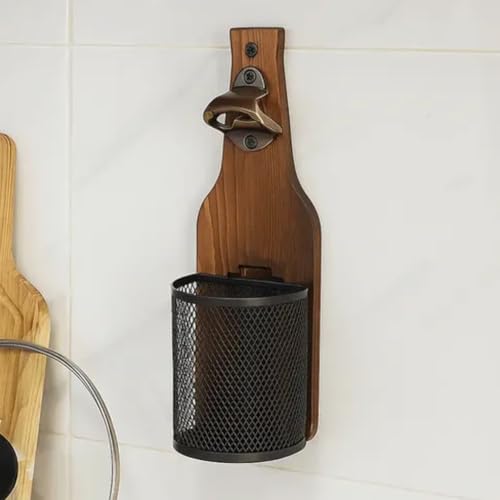 Décapsuleur mural en bois avec récupérateur de bouchon, accessoire de bar vintage