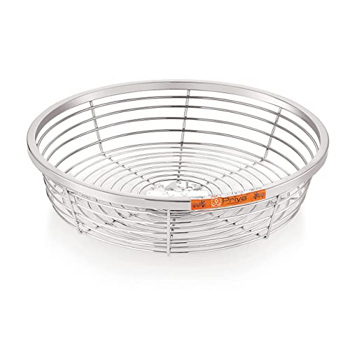 Priya Stainless Steel Fruit Basket Bowl for Kitchen Counter & Dining Table – Polo Mini Design, 13-Inch Diameter, Chrome Finish, Beautiful, Rust-Resistant, Durable Fruit Storage Bowl