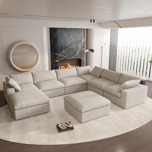Cloud Modular Sectional Sofa Couch,Oversized Couch 8 Seater,160.6" U Shaped Convertible Couches with Storage Ottoman for Living Room,Sofa Covers Washable&Replaceable(Khkai)