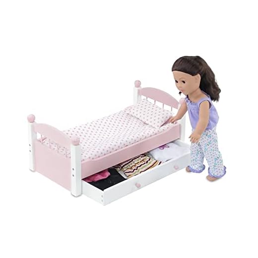 Emily Rose 18 Inch Doll Furniture Bed for American Girl Dolls | Stackable Doll Trundle Bed, Includes Doll Bedding and 18 Inch Doll Clothes Storage Drawer | Fits American Girl Dolls