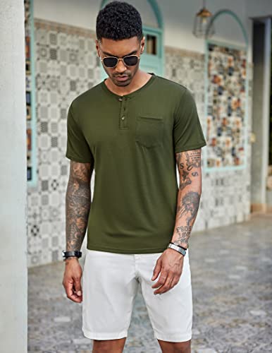 COOFANDY Men's 3 Pack Henley Shirts Short Sleeve Casual Basic Tees Classic Henley Summer Solid T Shirts with Pocket2