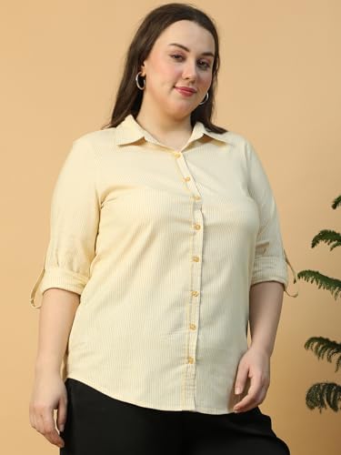 Image of Women Cotton Comfort: Plus Size Yellow Striped Shirt Out Door Dailywear Foram XL /2XL /3XL /4XL /5XL /6XL /7XL /8XL.