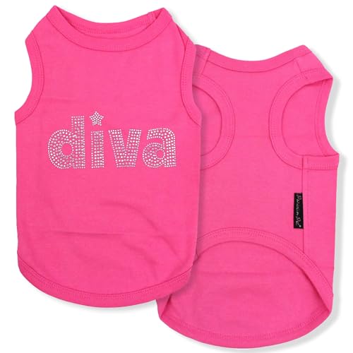 Parisian Pet Dog T-Shirt with Embroidered ' Diva ' - Breathable Pink Dog Clothes - Sleeveless Pet Vest - Machine Washable Pink Dog Shirt for Large Dogs L