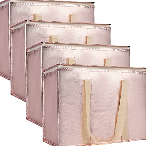 Bodaon 4-Pack Insulated Reusable Grocery Shopping Bag, X-Large Frozen Food Cold, Cooler Bags, Insulated Food Delivery Bag, Gold