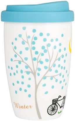 Eco Cup - Double Wall Insulated Ceramic Travel Mug, Original Four Seasons Winter 8oz Coffee Cup with an Artistic Design, Great Gift for Someone You Care!