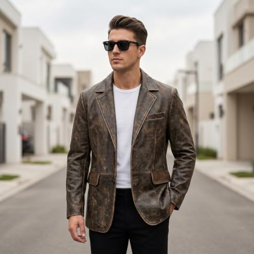 Image of Isaac & David Chicago Lambskin Genuine Casual Wear Leather Blazer Sport Coat Classic Button Closure for Men 2 Button Coat