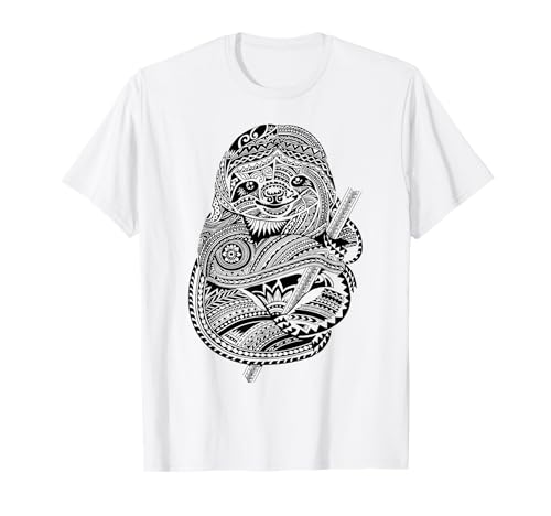 Huebucket - Camiseta de tatuaje tribal de perezoso polinesio Camiseta