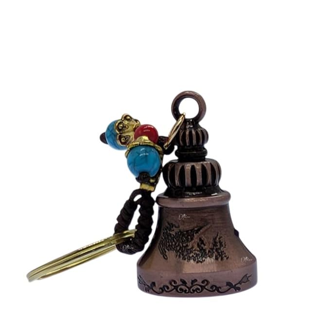 Image of Classic Antique Tibetan Temple Bell Shaped Keyring for Gift Gaurdian bell for Car Bike Bags Metal Key ring Key Chain Bag Charm Gift