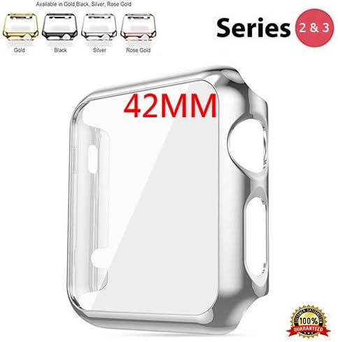 Protective Case for Apple Watch Case 42mm Series 3 and 2, Bumper for Apple Watch Snap on Face Cover Full Coverage Screen Protector of Thin Plated Case PC for iWatch Sport/Edition 2017 / 2016 - Silver
