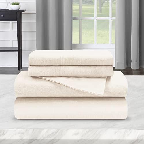 Superior Premium Cotton Flannel Sheets, All Season 100% Brushed Cotton Flannel Bedding, 4-Piece Sheet Set With Deep Fitting Pockets - Ivory Solid, King Bed #TOP5