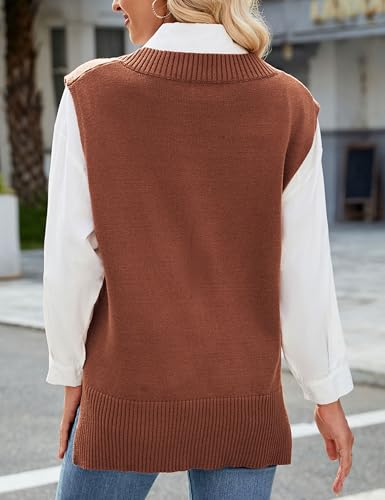 Image of Zontroldy Women's 2025 Lightweight V-Neck Knit Sweater Vest Sleeveless Ribbed Casual Tank Top Spring Business Casual Pullover