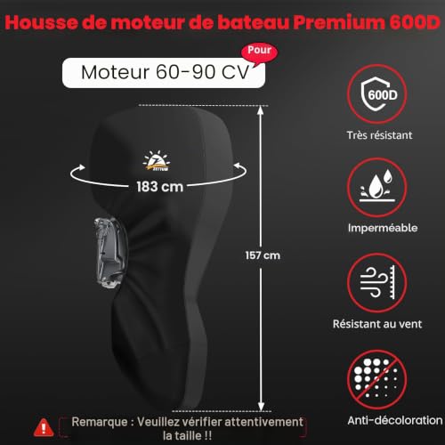 Zettum Housse de Moteur Hors-Bord de Bateau de 60-90 HP, Housse de Protection Intégrale Moteur en Oxford 600D, imperméable et résistante, Universelle pour Remorque, Mercury, Yamaha, Suzuki, Evinrude – vue 2