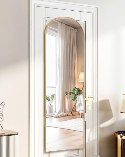 DYNWELL Full Length Over The Door Mirror, 50"x16" Bathroom Bedroom Living Room Mirror (Gold)