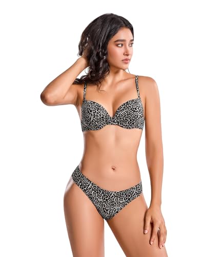 Conjunto De Bikini Estampado De Leopardo para Mujer, Traje De Baño De Dos Piezas (XXL, TH239-BW)