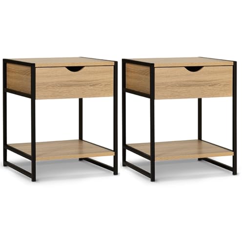 IDMarket - Lot de 2 Tables de Chevet Detroit 1 tiroir avec Tablette Bois et métal Noir Design Industriel