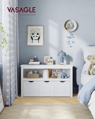 VASAGLE Kinderregal, Spielzeugaufbewahrung für Kinder, Aufbewahrungsschrank, Spielzeugschrank, Aufbewahrungsbox mit Rollen, Spielzeugregal, für Kinderzimmer, 102 x 30 x 60 cm, weiß LHS380W01