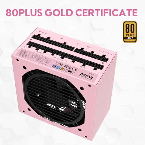 Image of Vetroo 850W Power Supply Dual PCIe 5.1 ATX 3.1 Ready, 80 Plus Gold Full Modular, Quiet Operation with 120mm FDB Fan, 10-Year Warranty -Pink