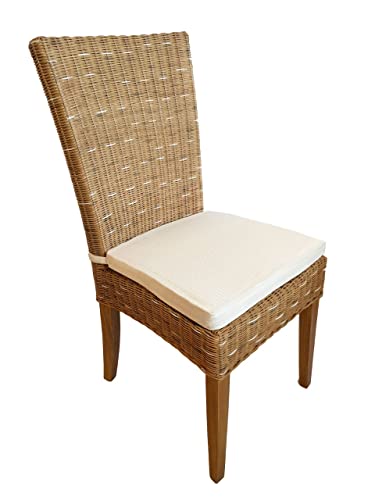 kreatives Wohnen Esszimmer Rattanstuhl Wintergarten Stuhl Korbstuhl Cardine Cappuccino Natur mit Sitzkissen, Holz, Extra breit