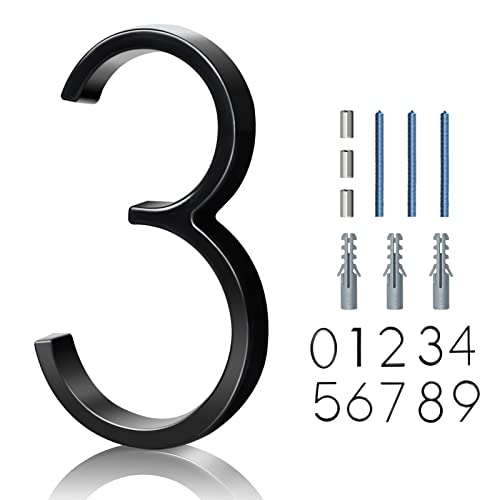 House Numbers For Outside, Gibolin 5 Inch Black Floating Metal Modern Address Numbers Garden Door Mailbox Decor Anti-Rust Visibility Signage With Nail Kit, Number 3 #TOP3