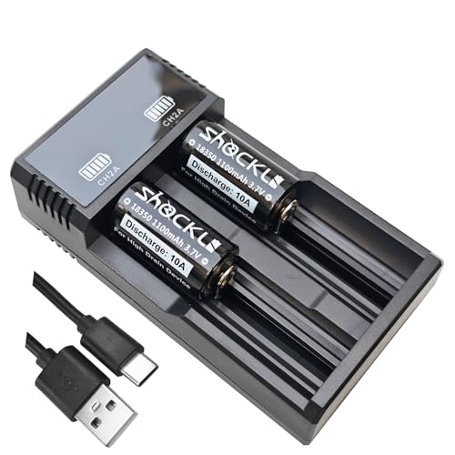 Funkawa 18350 1100mAh Flat Top Battery (2-Pack) with Charger