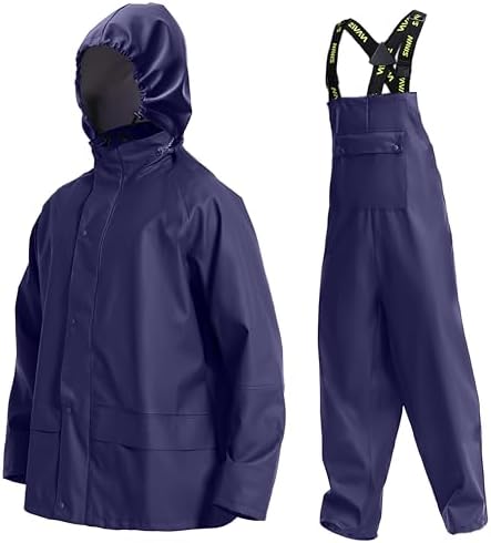 NAVIS MARINE Rain Suit for Men Heavy Duty Workwear Waterproof Jacket with Pants 3 Pieces (Navy, Medium)