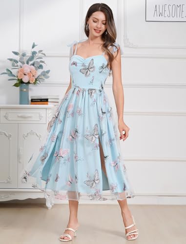 Image of Women's Tie Strap Tulle Prom Dresses Sweetheart Flower Embroidery Dress Short Formal Party Mini Homecoming Dresses