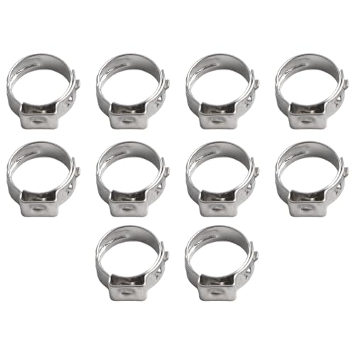 Wlinfetity 10 morsetti singoli in acciaio inox per anelli a crimpare raccordi per tubi PEX, 7-14 mm, argento