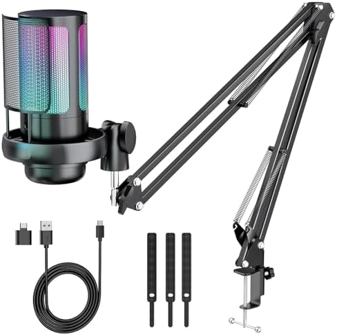 Micro Gaming 24 Bits /192 kHz RGB Microphone à Condensateur USB, ...