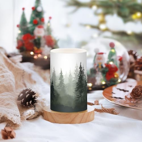 Image of Pine Trees Flameless Candles with Remote - Set of 2 Battery Operated Pillar Candles for Home Decoration, Christmas, Party